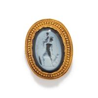 A Neoclassical Gold and Nicolo Brooch with the Family of Aeneas Quitting Troy