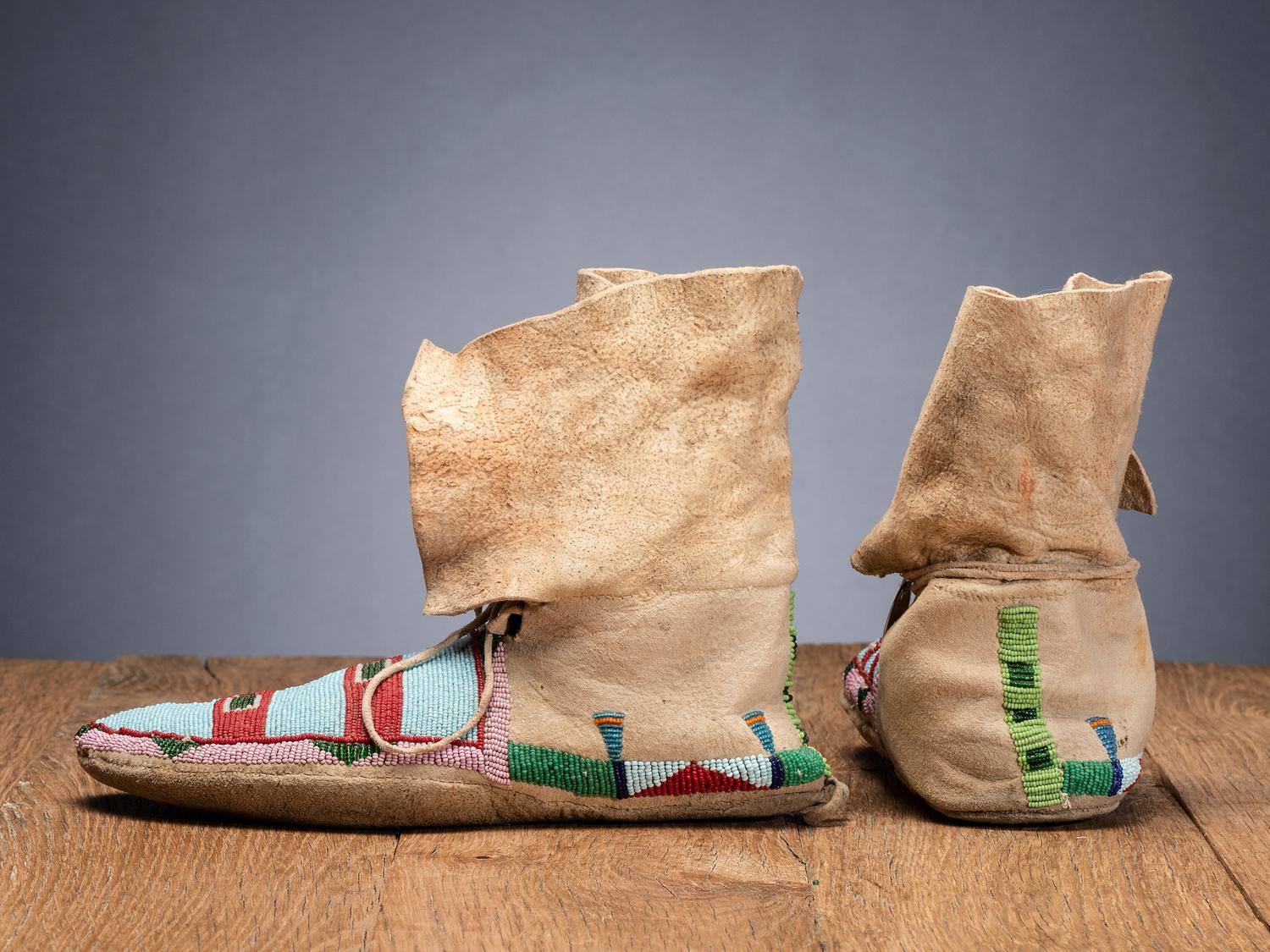 Crow Beaded Hide Hightop Moccasins