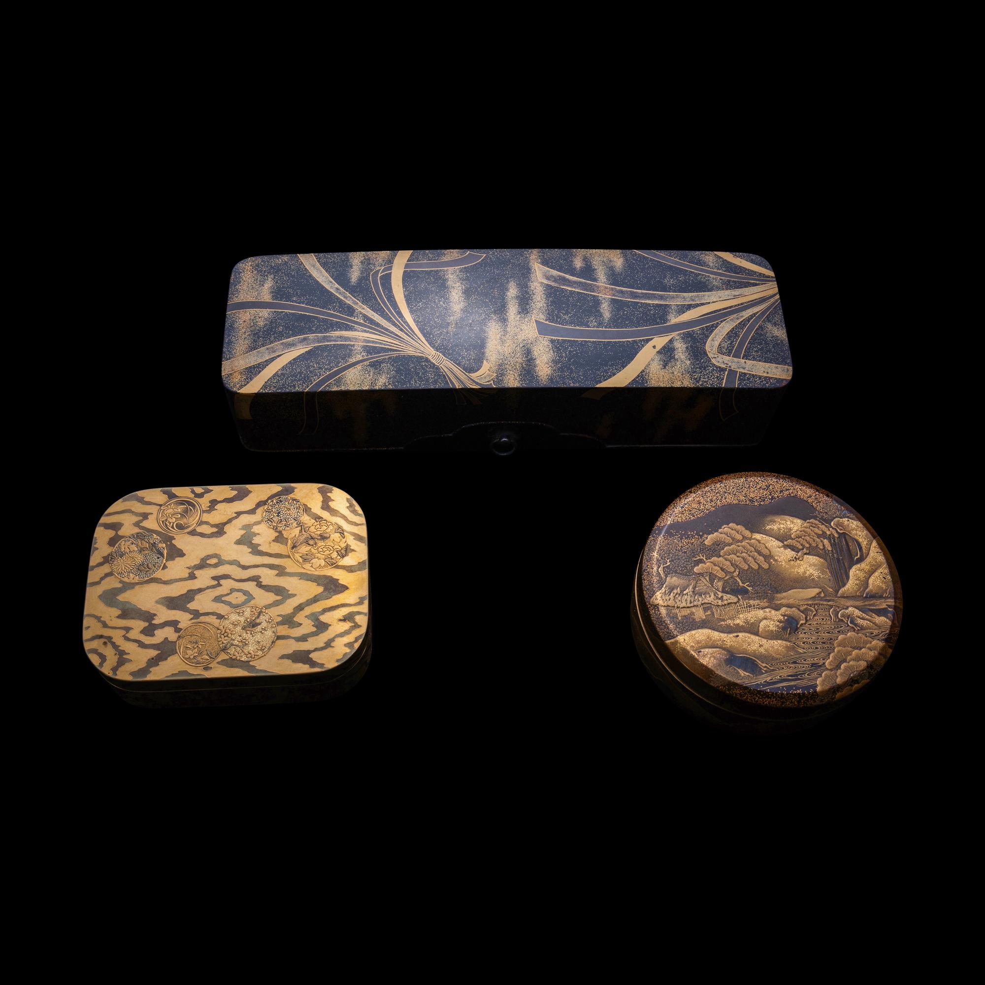 Three Japanese Gold Lacquer Covered Boxes, Meiji Period