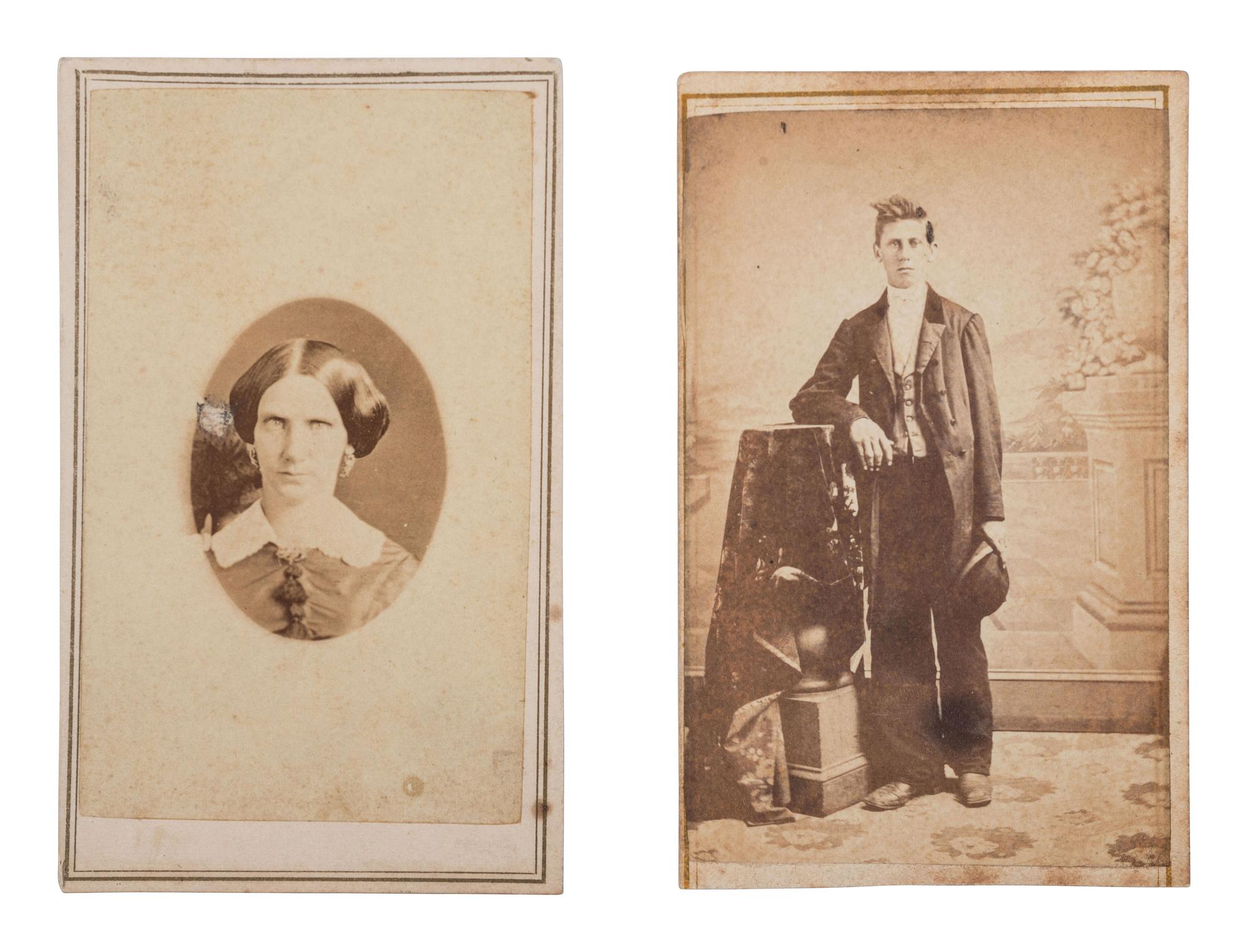 [EARLY PHOTOGRAPHY]. BALL, James Presley (1825-1904), photographer. 2 CDVS of male and female subjects. Cincinnati, Ohio.