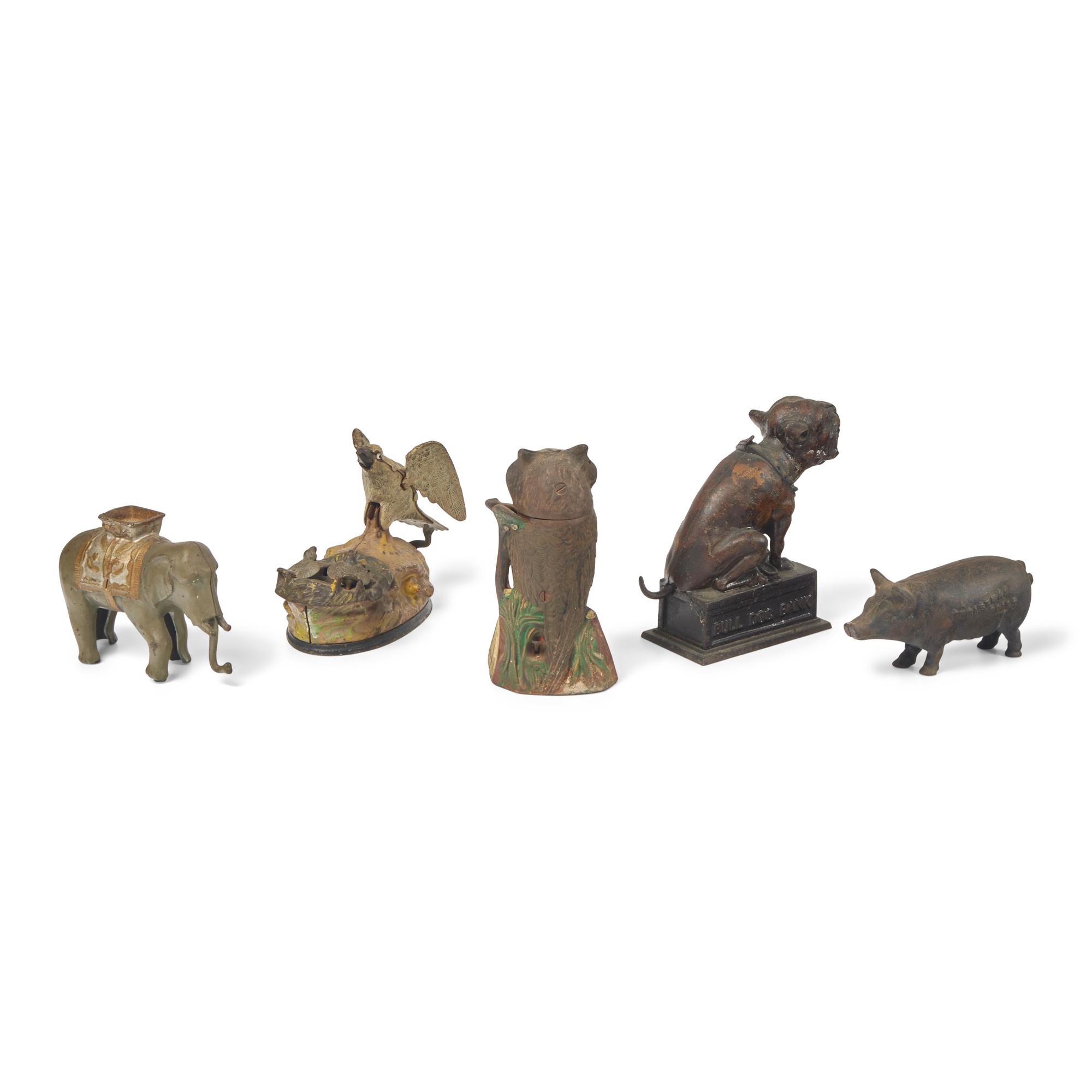 A Group of Five Animal-Form Cast Iron Banks