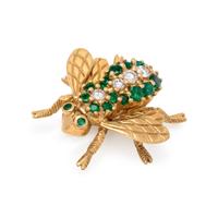YELLOW GOLD, EMERALD AND DIAMOND BEE BROOCH