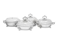 A Set of Four Victorian Silver-Plate Oval Vegetable Dishes with Covers and Liners