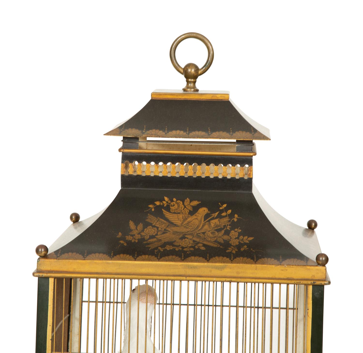 A Pair of Regency Style Tole Birdcages on Stands