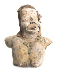A Mayan Style Stucco Bust of a Goddess. Height 20 1/2 inches.