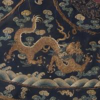 A Chinese 'Dragon' Court Collar, Qing Dynasty 清 石青地綉雙龍戲珠朝服領
