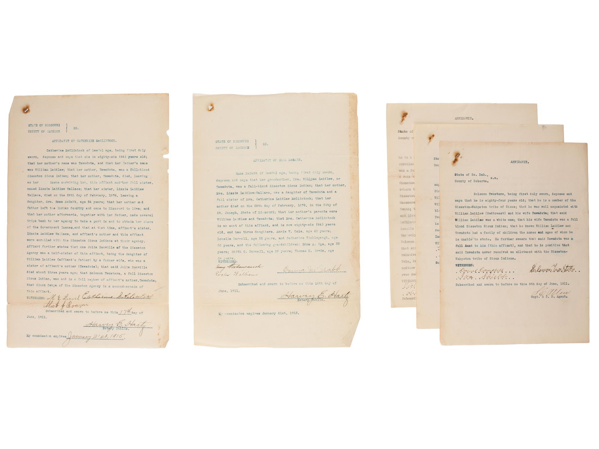 [NATIVE AMERICAN]. Archive of documents related to the Assiniboine and Sisseton Sioux tribes.