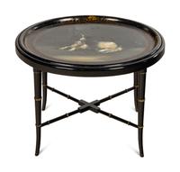 A Victorian Papier - Mâché Tray on Stand