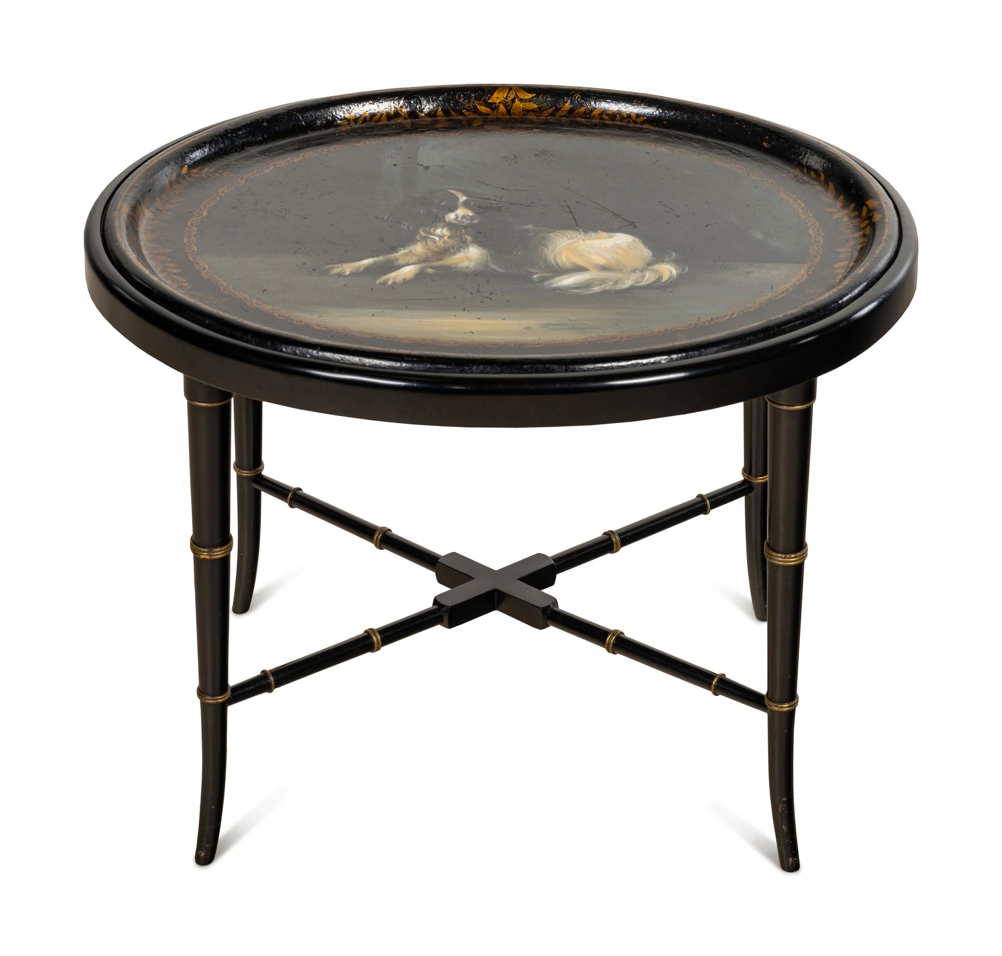 A Victorian Papier - Mâché Tray on Stand