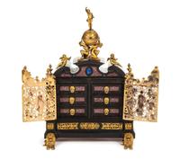 A Continental Gilt Bronze Mounted Porphyry and Lapis Lazuli Inlaid Ebonized Table Cabinet Height 25 1/4 x width 16 1/2 inches. — POSSIBLY AUSTRIAN, 19TH CENTURY