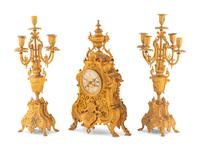 A French Gilt Bronze Clock Garniture