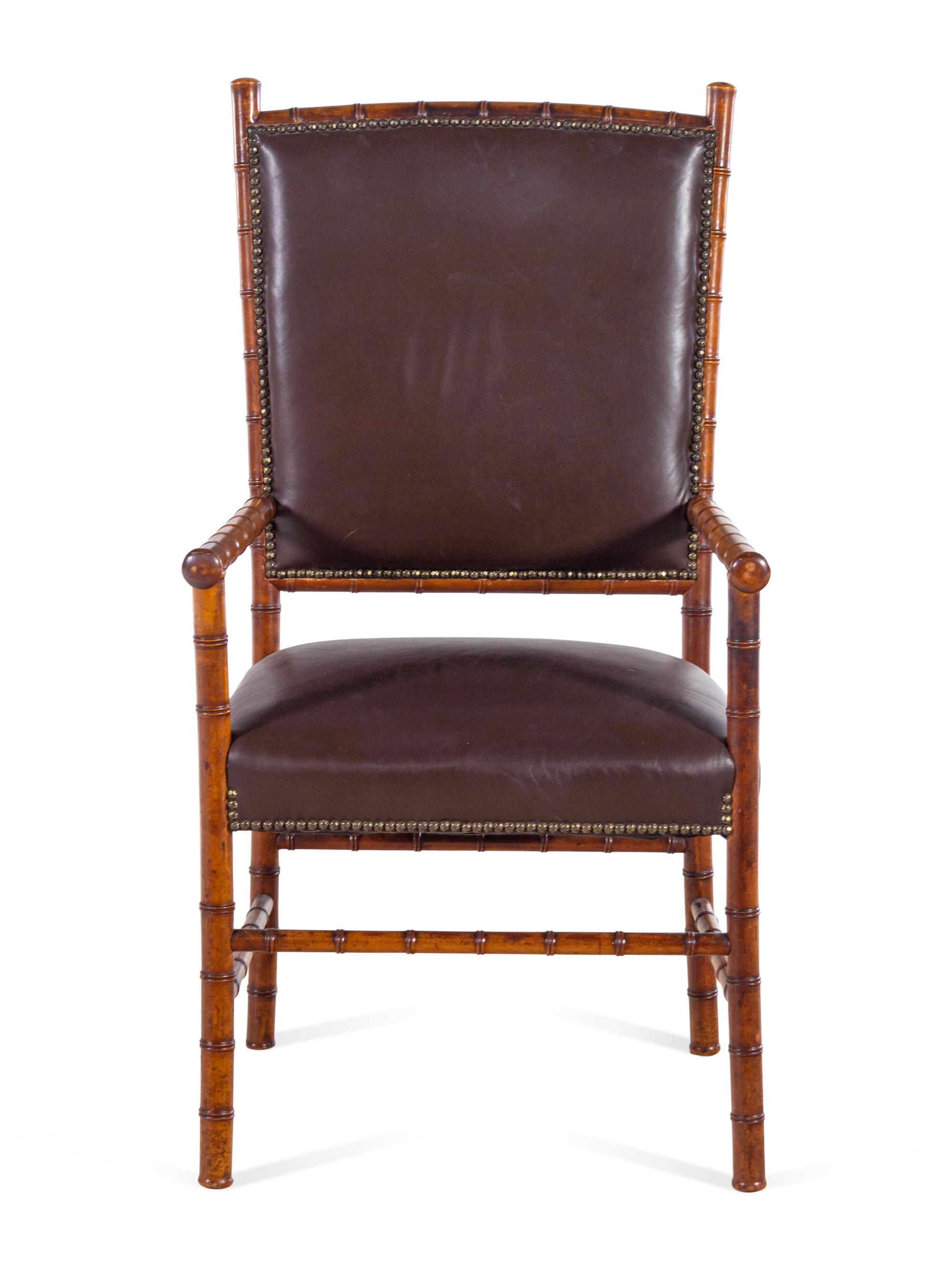 A Leather Upholstered Faux Bamboo Armchair