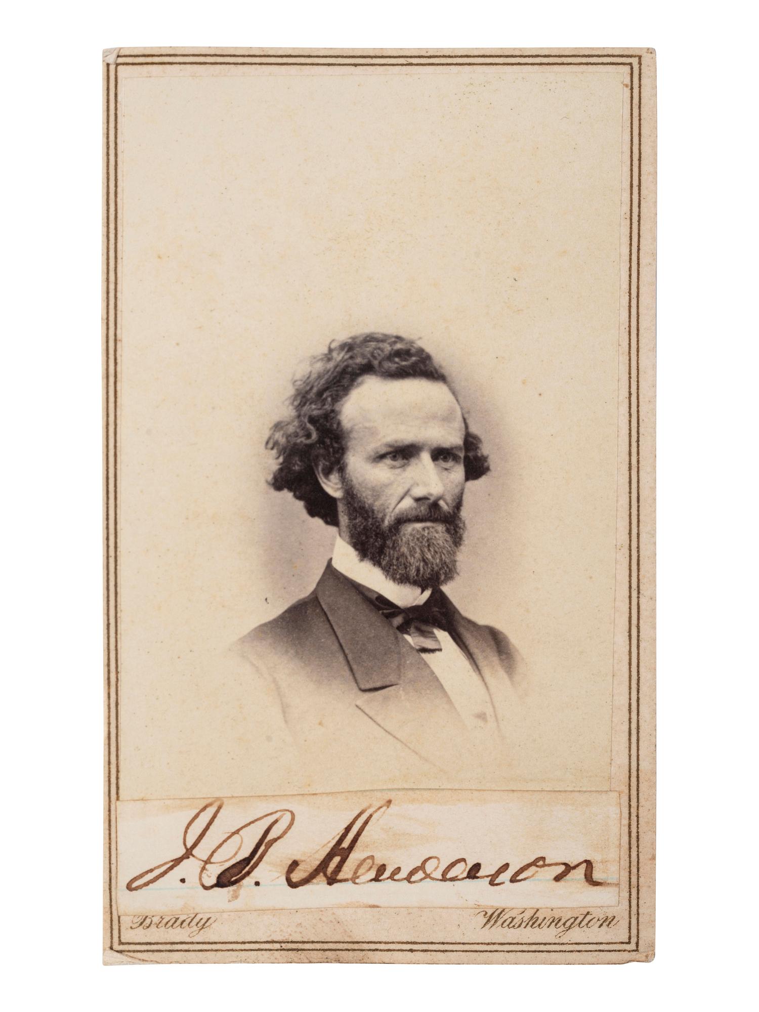 [ENSLAVEMENT & ABOLITION]. BRADY, Mathew, photographer. Autographed CDV of John Brooks Henderson (1826-1913), co-author of the 13th Amendment.