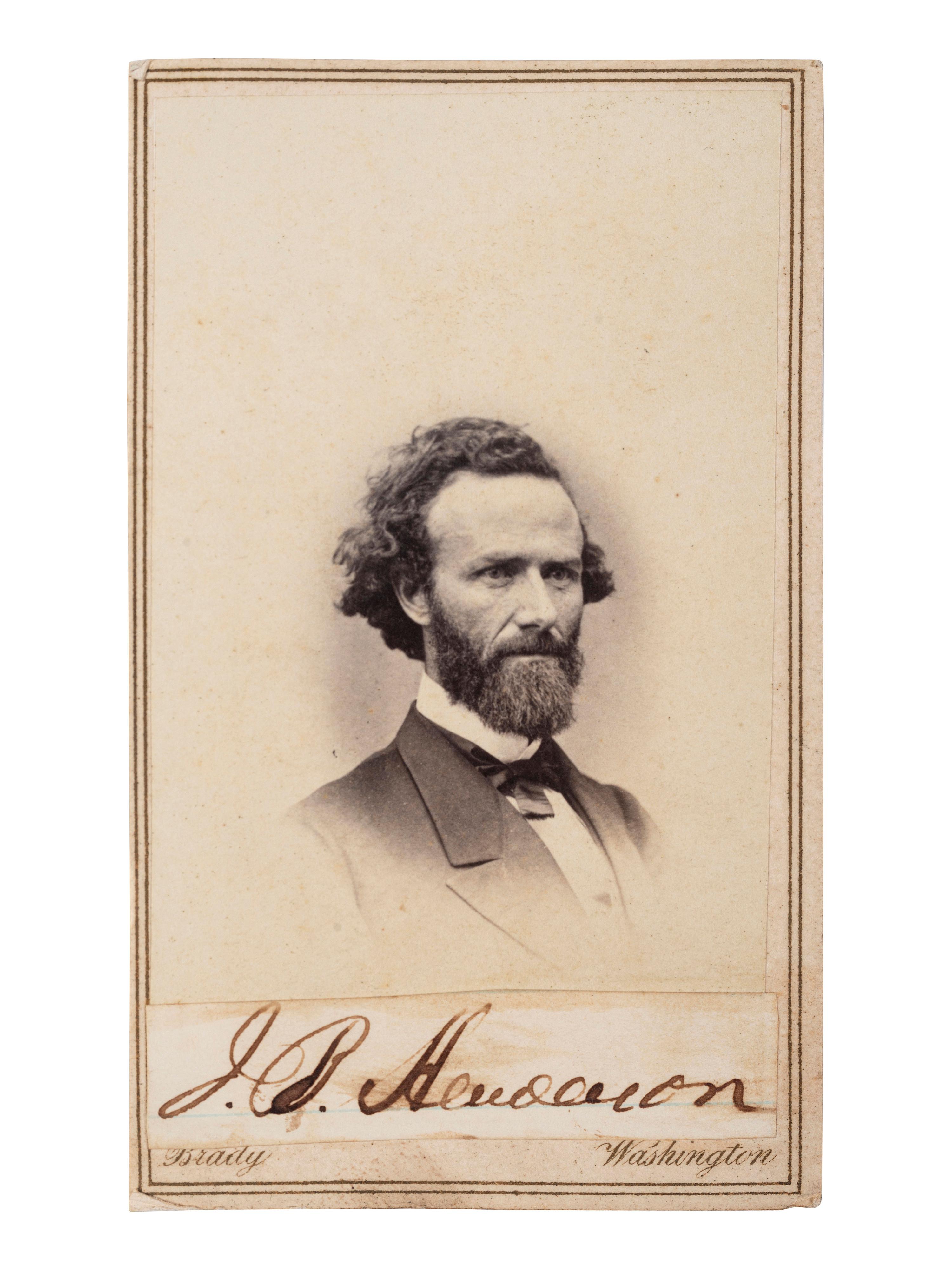 [ENSLAVEMENT & ABOLITION]. BRADY, Mathew, photographer. Autographed CDV of John Brooks Henderson (1826-1913), co-author of the 13th Amendment.