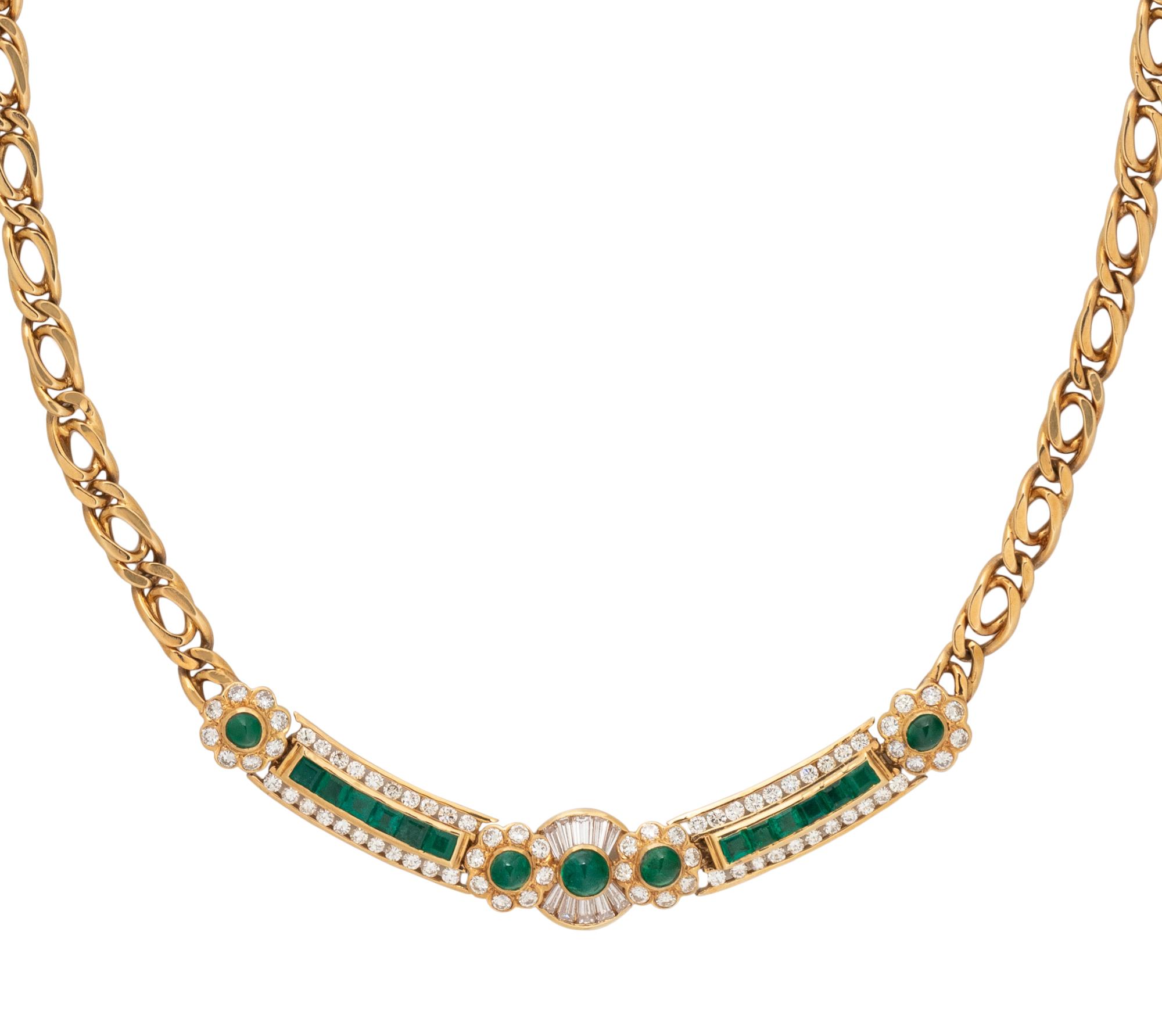 YELLOW GOLD, EMERALD AND DIAMOND NECKLACE