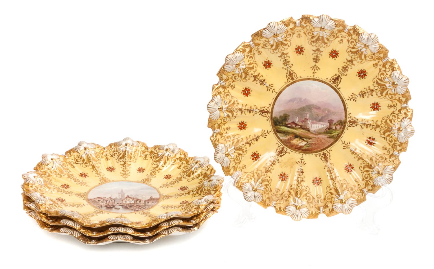 A Set of Four Coalport Porcelain Dessert Plates Diameter 9 inches.