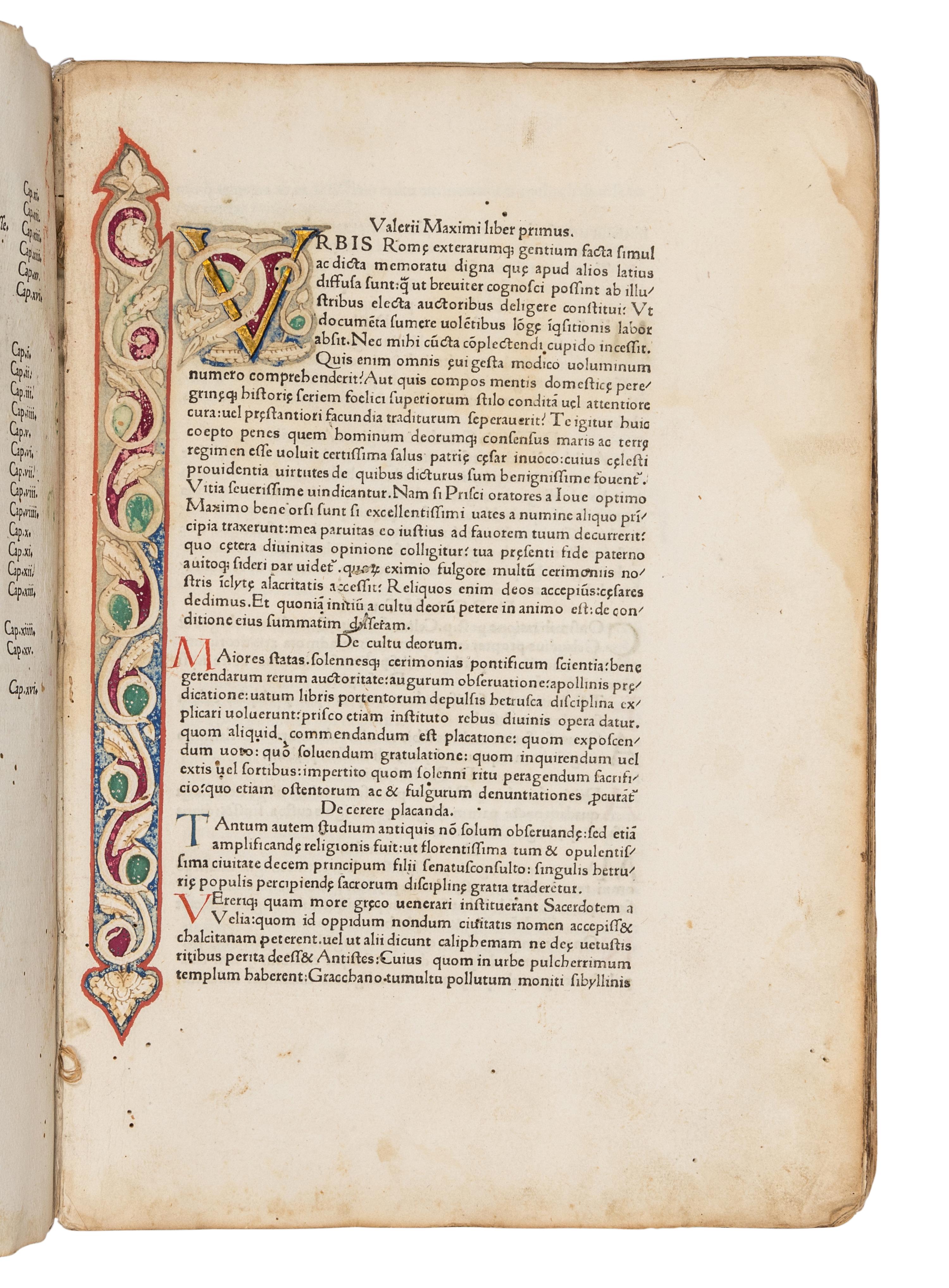 VALERIUS MAXIMUS, Gaius. Facta et dicta memorabilia . [Venice] : Vindelinus de Spira, 1471.