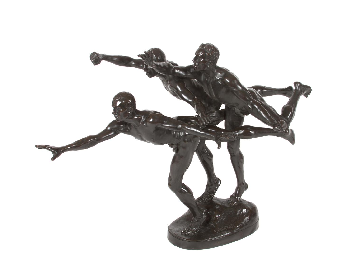 A French Bronze Figural Group Height 27 1/2 x width 42 x depth 22 inches. — ALFRED BOUCHER (1850-1934)
