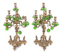 A Pair of Gilt Metal Seven-Light Candelabra Height 26 inches.