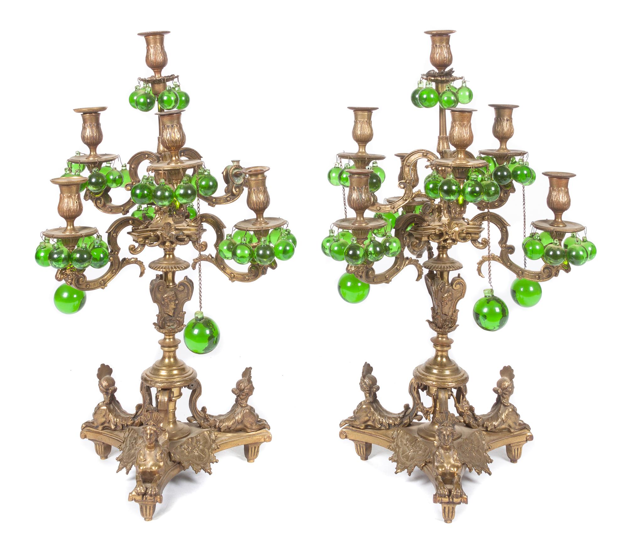 A Pair of Gilt Metal Seven-Light Candelabra Height 26 inches.