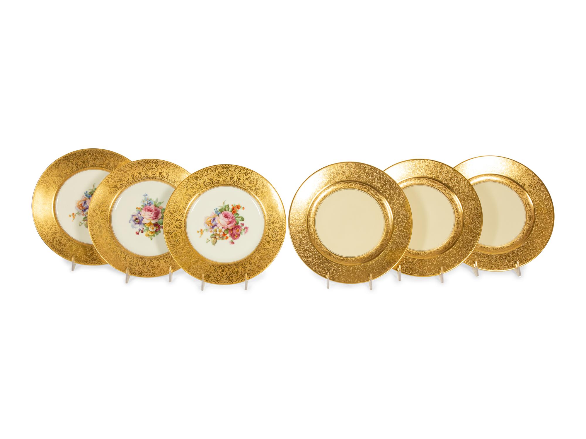Two Sets of Continental Gilt-Decorated Porcelain Plates