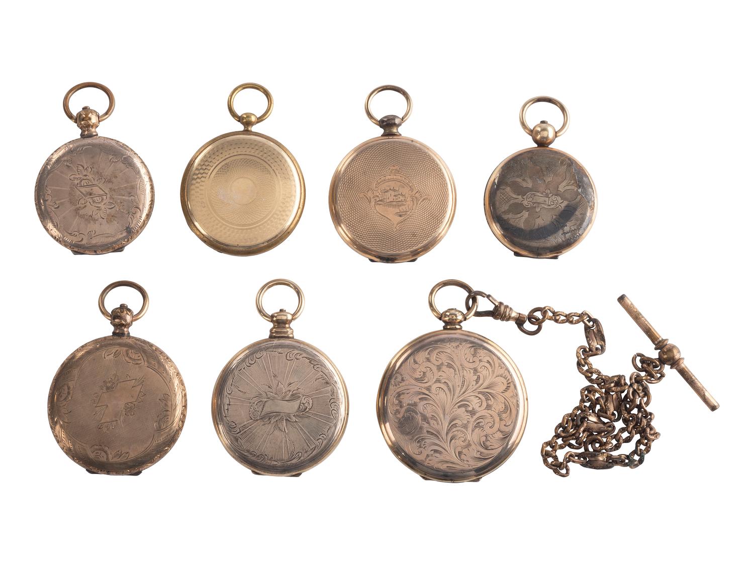 [EARLY PHOTOGRAPHY]. A group of 7 lockets containing 15 daguerreotype portraits.