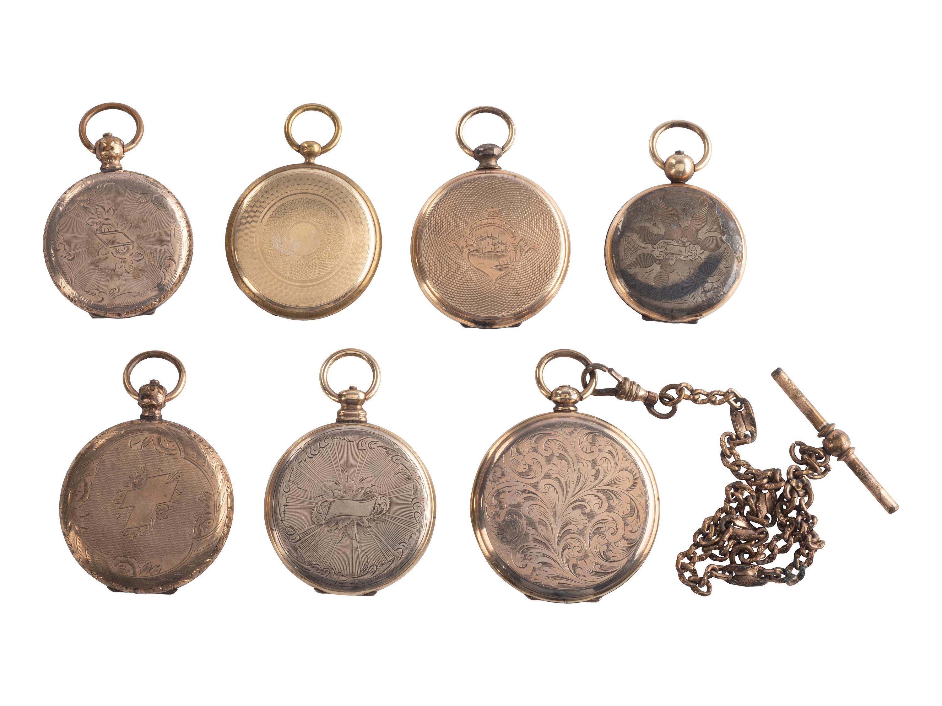 [EARLY PHOTOGRAPHY]. A group of 7 lockets containing 15 daguerreotype portraits.