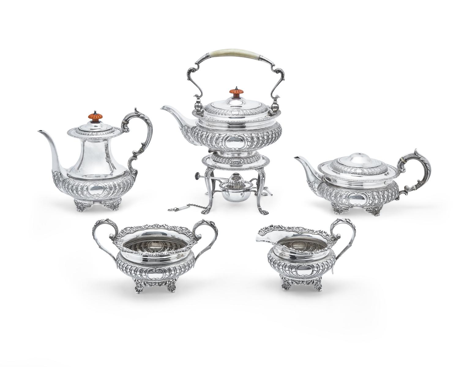 An English Silver Assembled Five-Piece Tea and Coffee Service