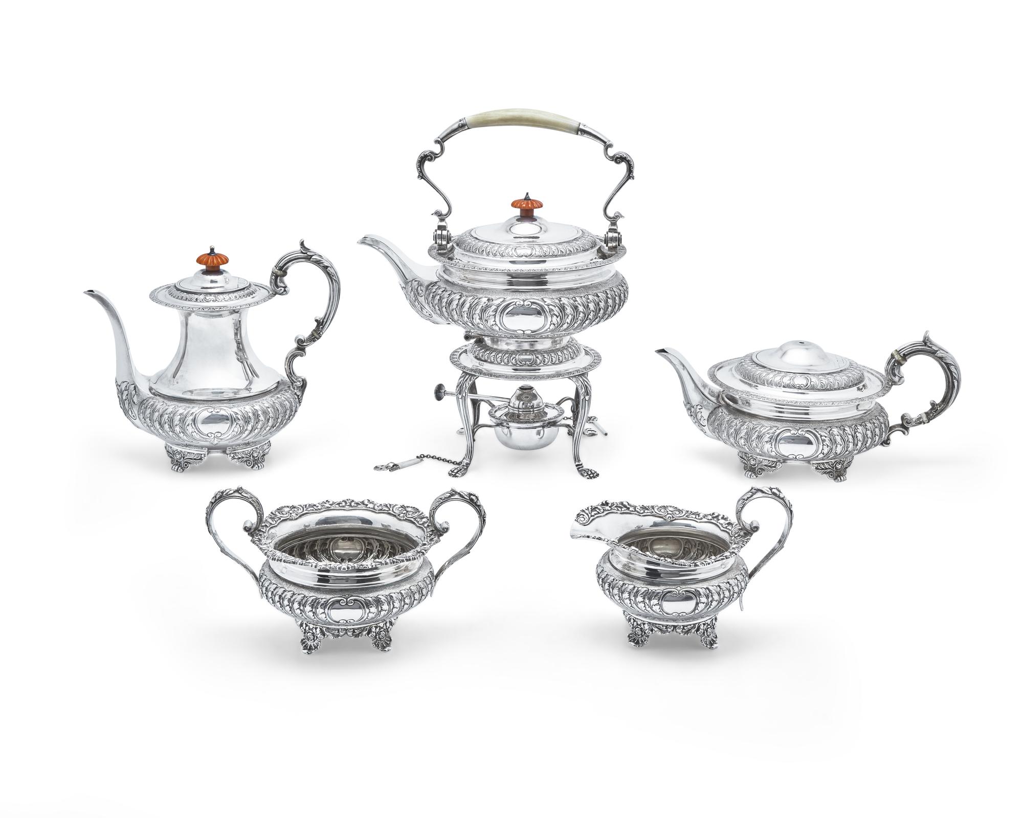 An English Silver Assembled Five-Piece Tea and Coffee Service