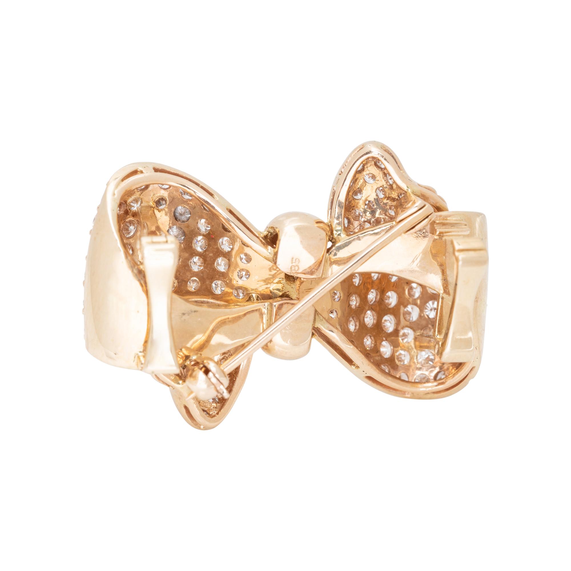 YELLOW GOLD AND DIAMOND RIBBON ENHANCER/BROOCH