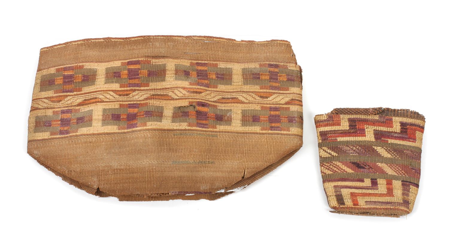 Two Tlingit Basketry Wallets Largest wallet: 11 x 17 1/2 inches.