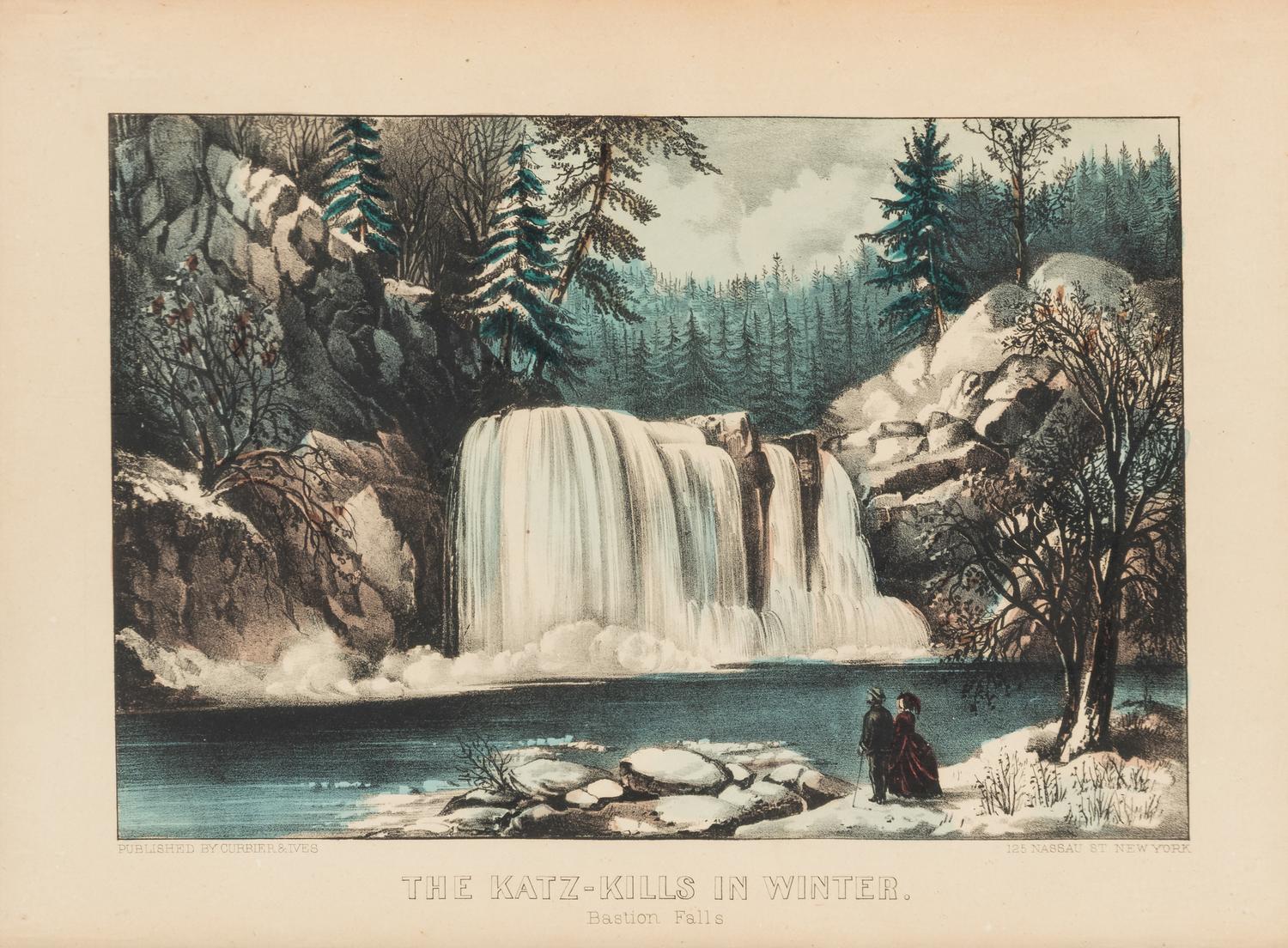 [LANDSCAPE SCENES] -- CURRIER & IVES The Katz-Kills in Winter. Bastion Falls, n.d. (G.3592). -- Yo-semite Falls. California, n.d. (G.7384).