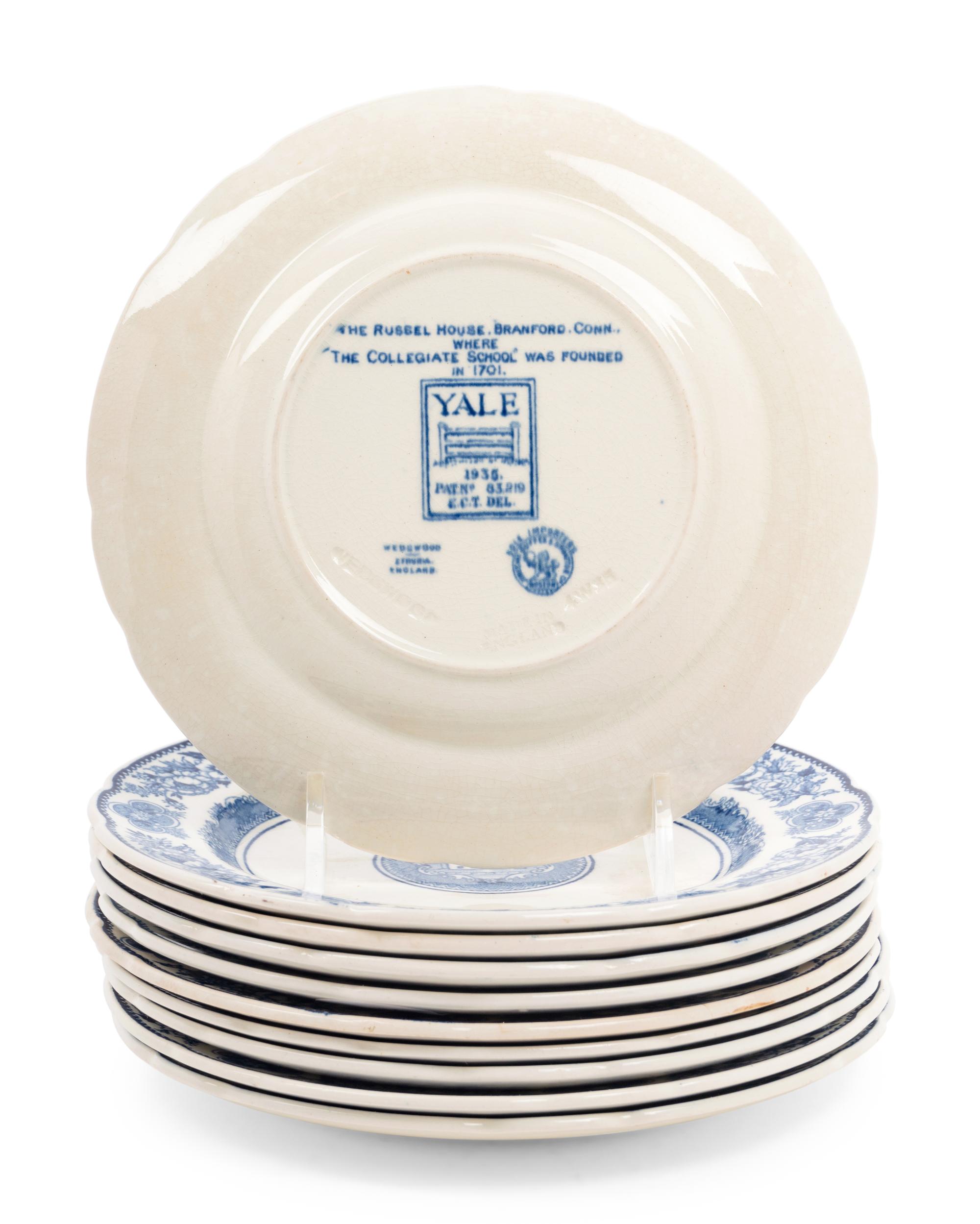 Twelve Wedgwood Dinner Plates of Yale University Interest