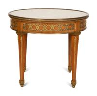 A Louis XVI Style Gilt Bronze Mounted Mahogany Marble-Top Guéridon