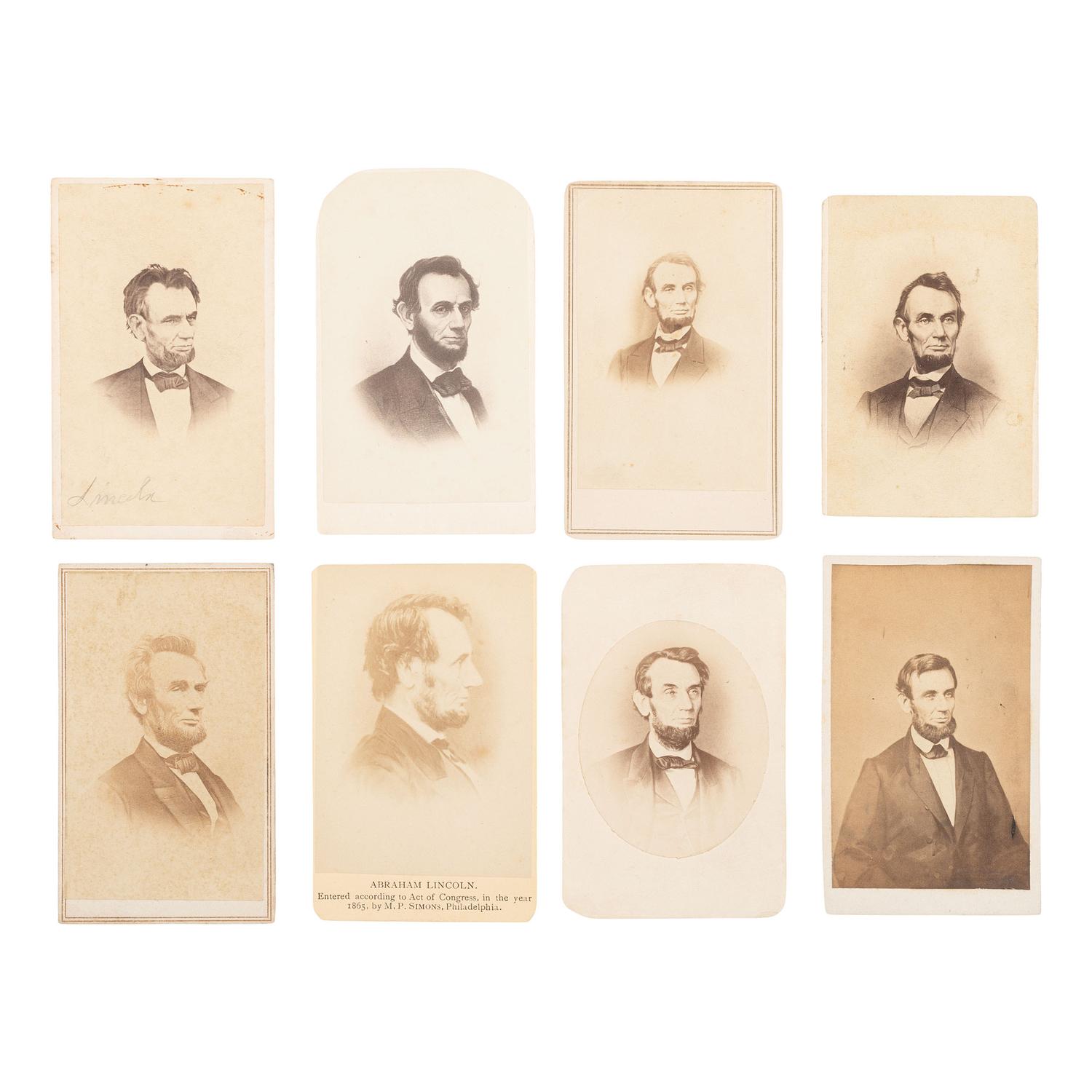 [Lincoln, Abraham] Group of Eight Carte de Visites of Lincoln, incl. Last Known Photo by Henry F. Warren.