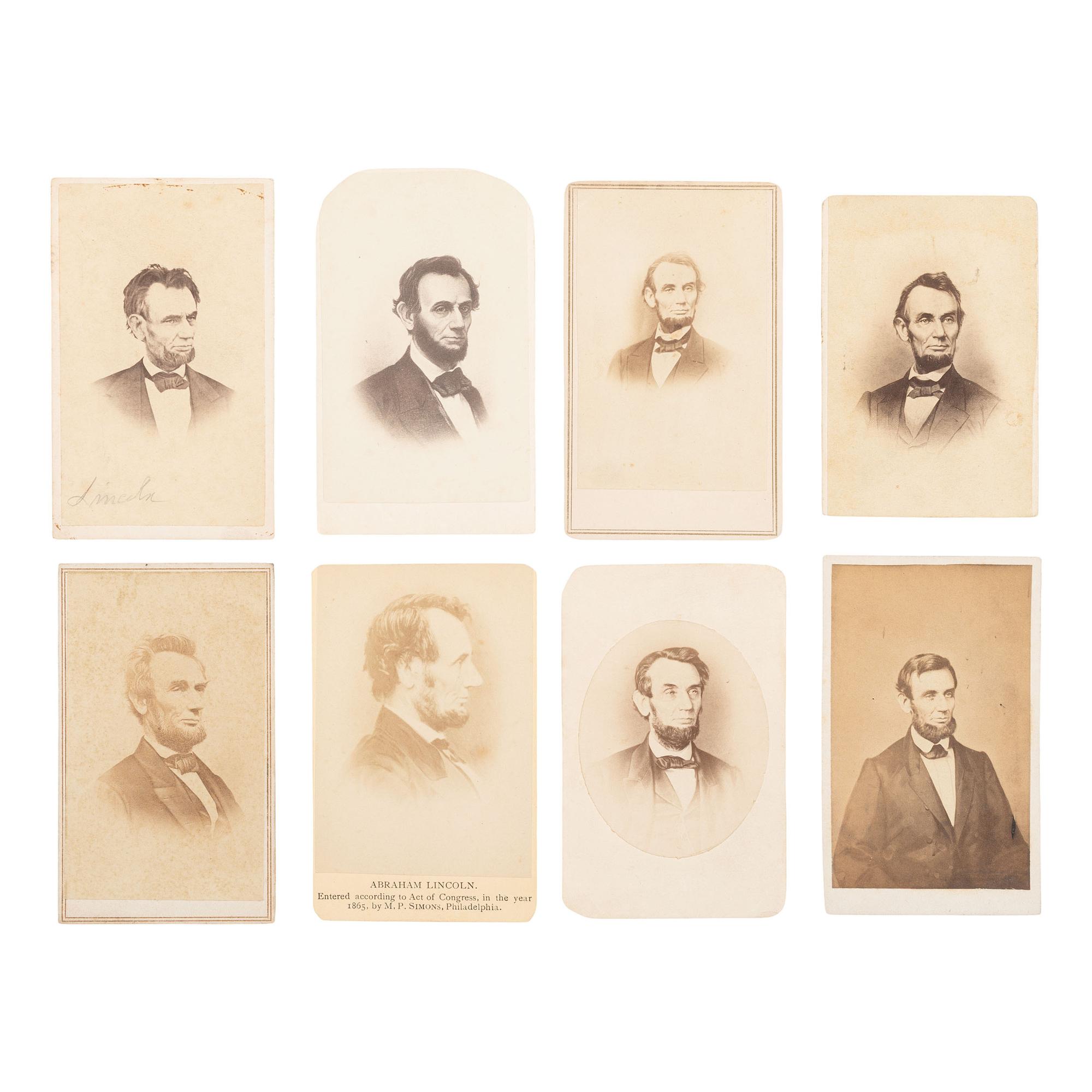 [Lincoln, Abraham] Group of Eight Carte de Visites of Lincoln, incl. Last Known Photo by Henry F. Warren.