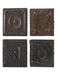 [EARLY PHOTOGRAPHY]. A group of 19 daguerreotypes, ambrotypes, tintypes, and CDVs featuring women, a family, and couples, highlighted by half plate daguerreotype of a young couple.