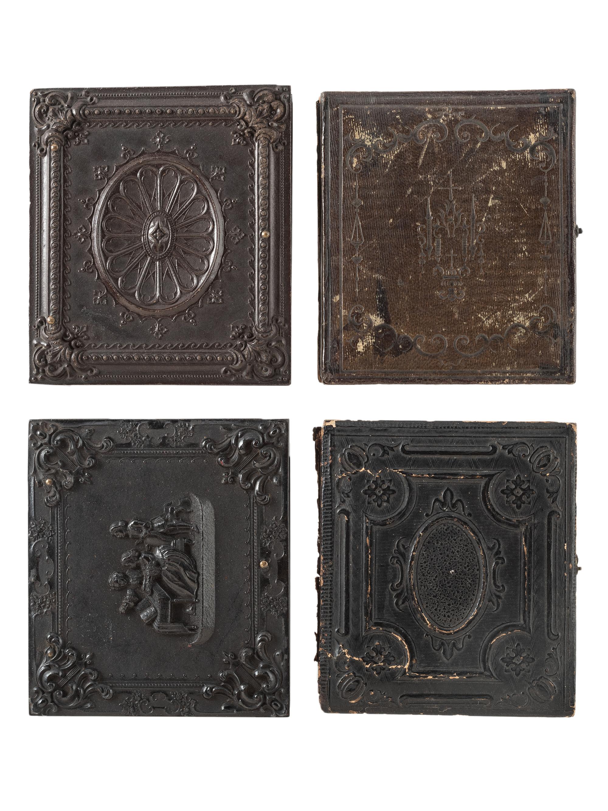 [EARLY PHOTOGRAPHY]. A group of 19 daguerreotypes, ambrotypes, tintypes, and CDVs featuring women, a family, and couples, highlighted by half plate daguerreotype of a young couple.