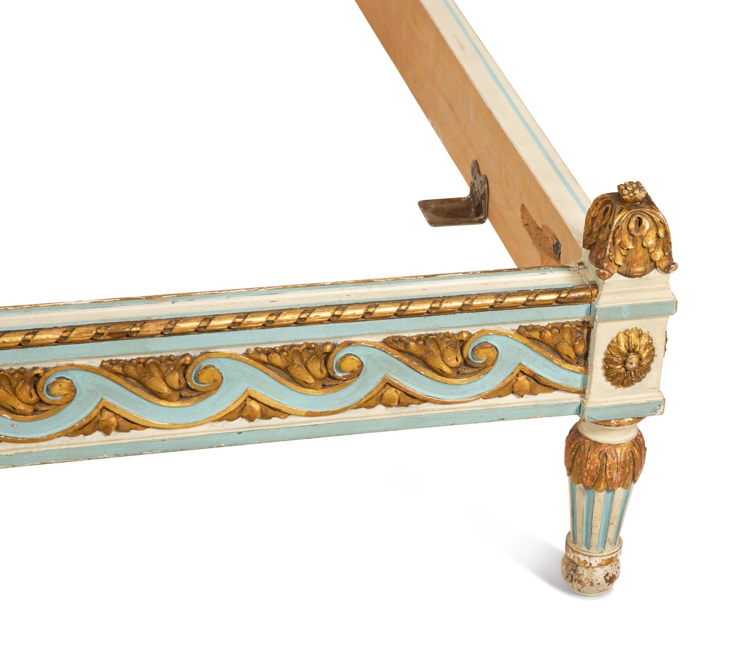 A Louis XVI Style Painted and Parcel Gilt Full-Size Bed