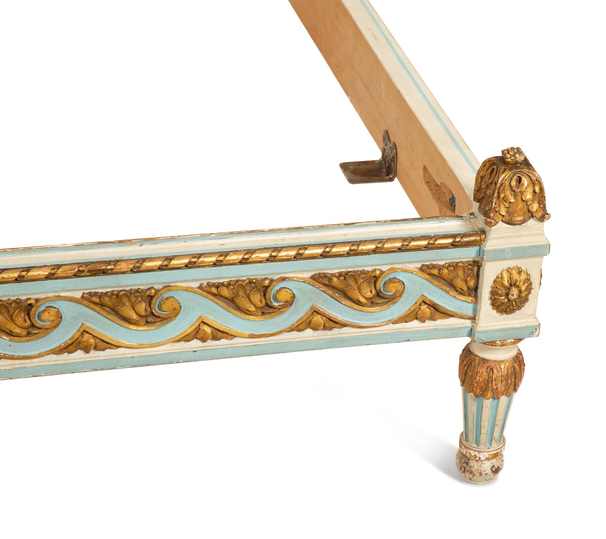 A Louis XVI Style Painted and Parcel Gilt Full-Size Bed