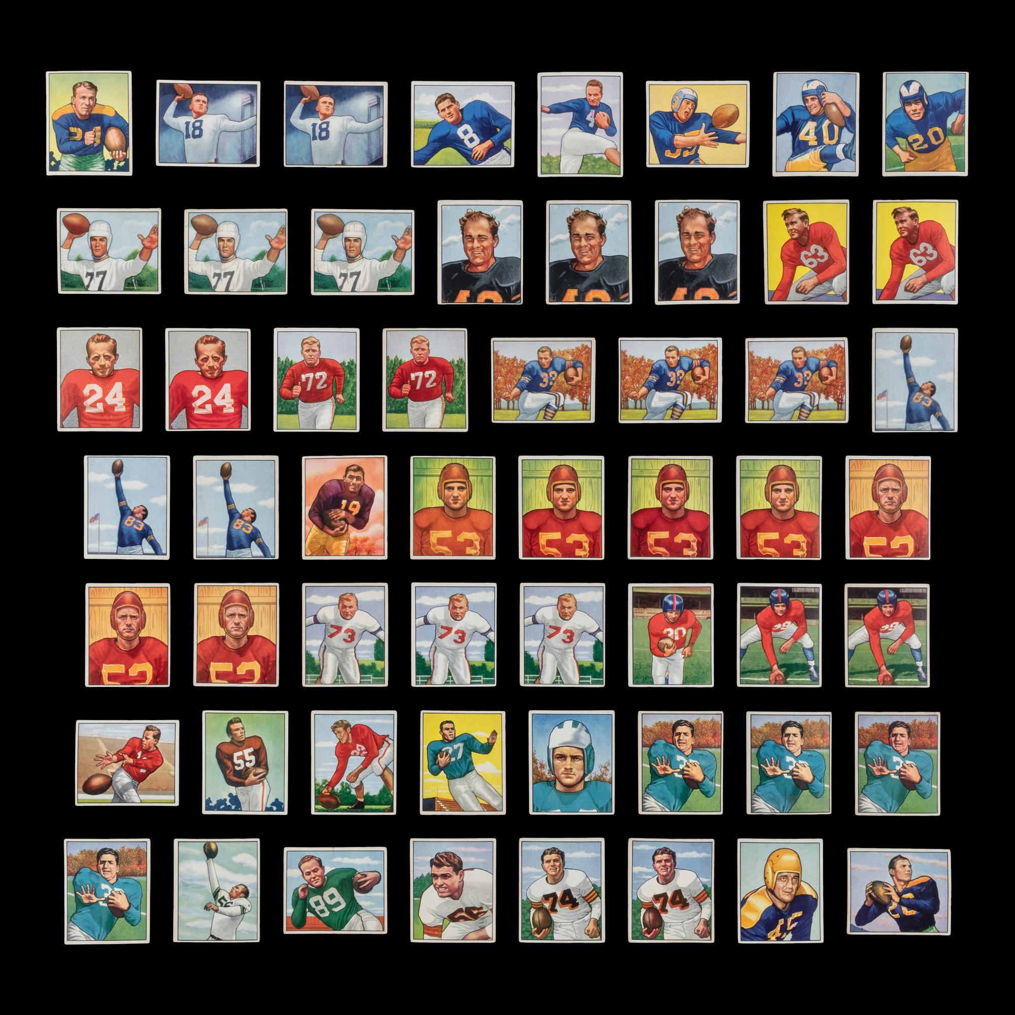 A Collection of 1950 Bowman Football Cards Including Multiple Hall of Famers and Rookies (210)
