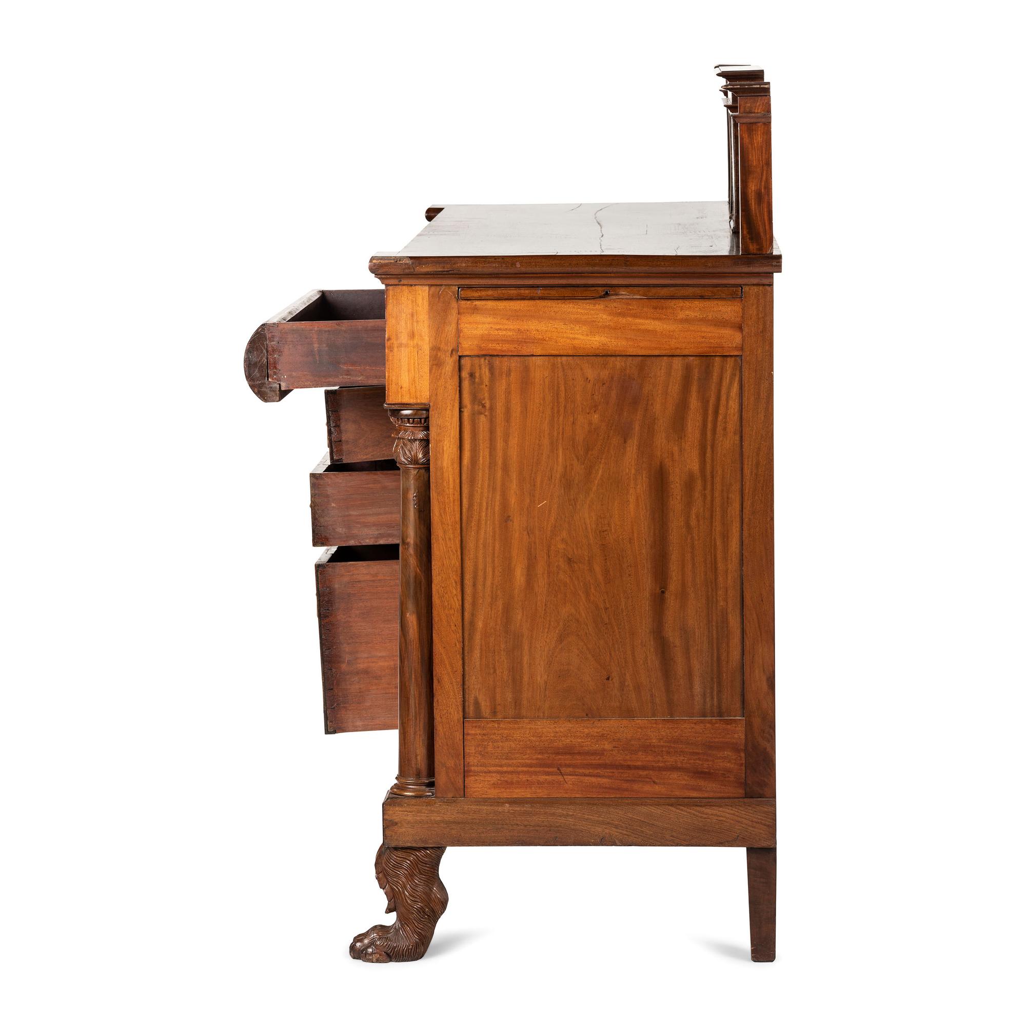 A Classical Brass Inlaid, Carved and Figured Mahogany Sideboard