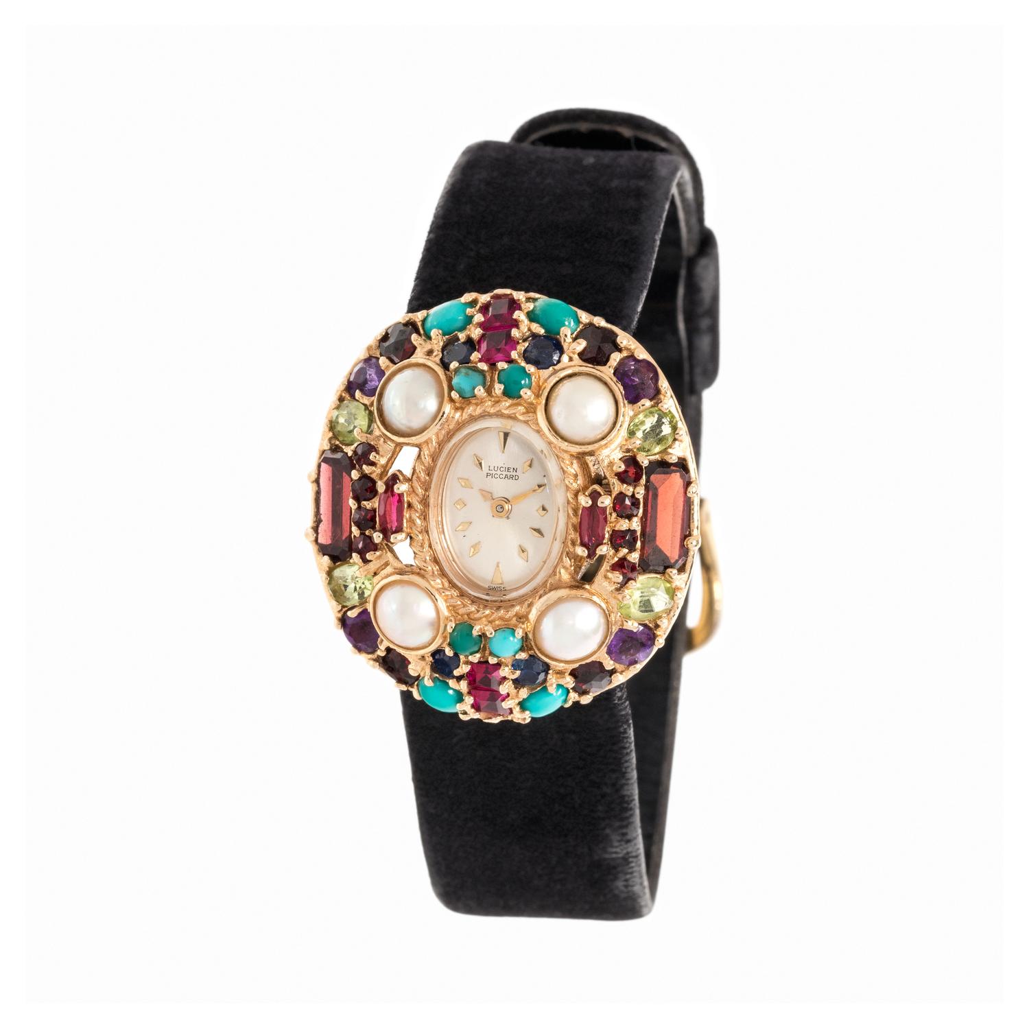 LUCIEN PICCARD, 14K YELLOW GOLD AND MULTIGEM WRISTWATCH