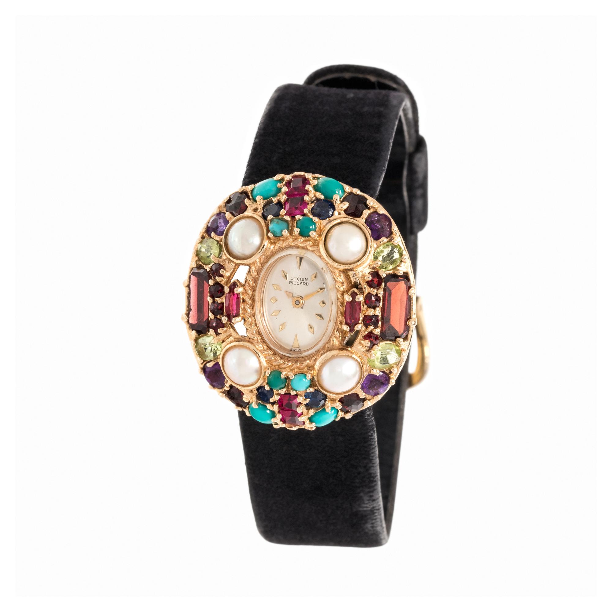 LUCIEN PICCARD, 14K YELLOW GOLD AND MULTIGEM WRISTWATCH