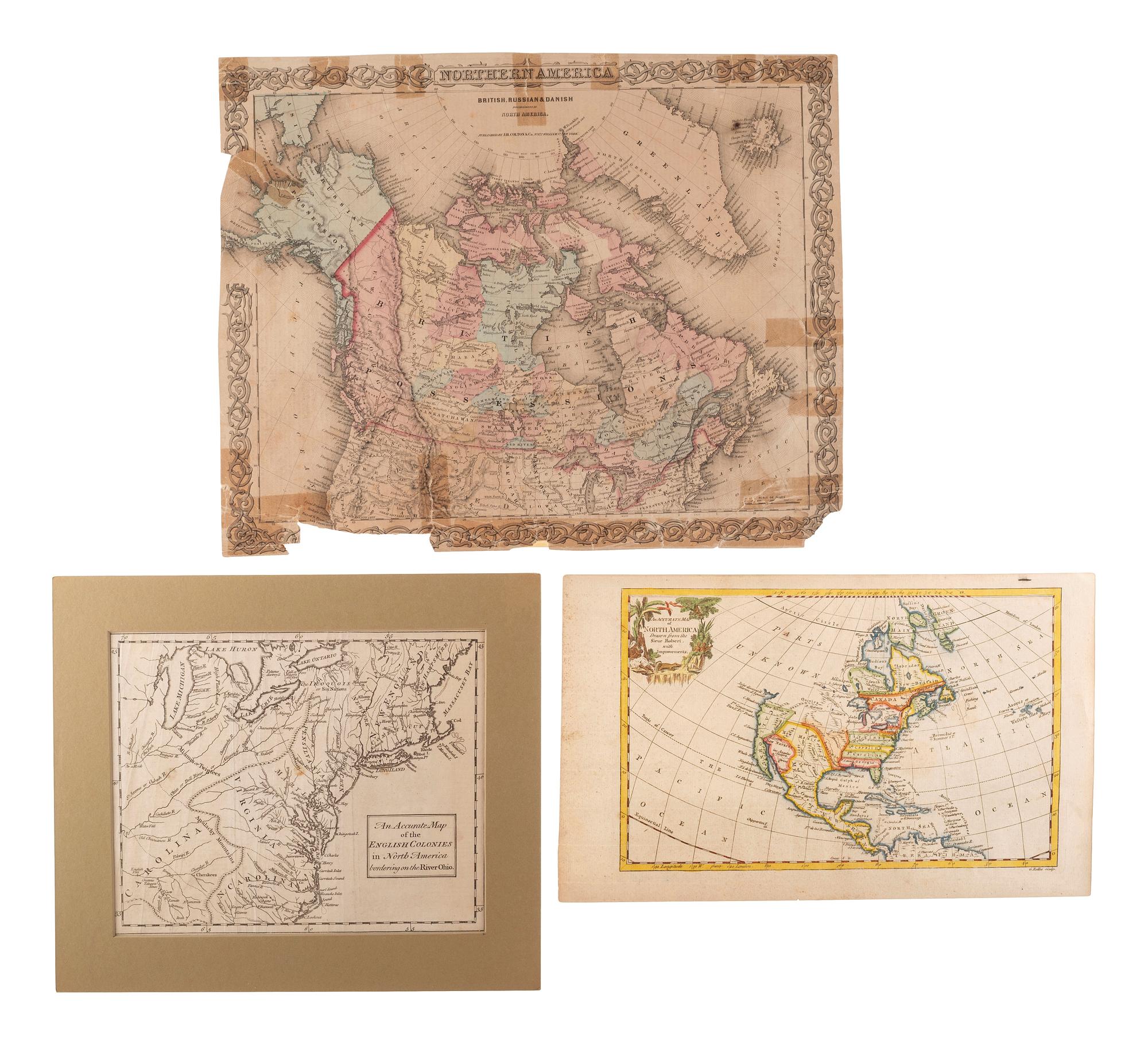 [MAPS & ATLASES]. A group of five 18th-century maps of North America, plus.