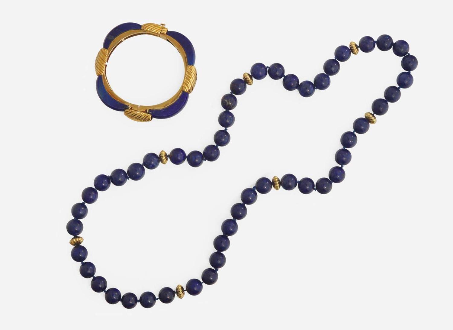 A Lapis Necklace and Matching Bangle Bracelet