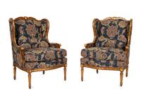 A Pair of Louis XVI Style Parcel Gilt Fruitwood Bergères