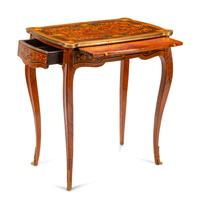 A Pair of Louis XV Style Gilt Bronze Mounted Marquetry Side Tables