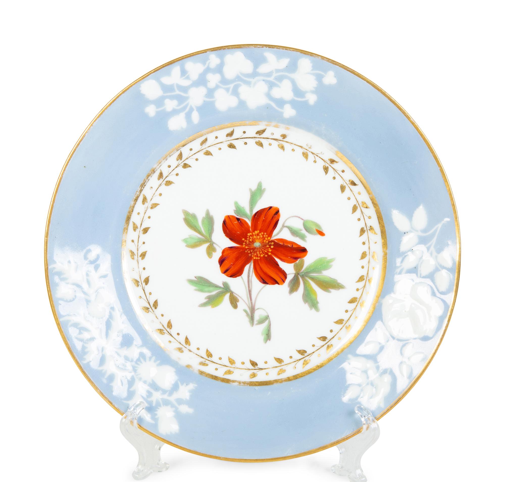 A Group of Fourteen Worcester Chamberlain Porcelain Botanical Plates — 19TH CENTURY
