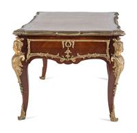 A Louis XV Style Gilt Bronze Mounted Mahogany Bureau Plat